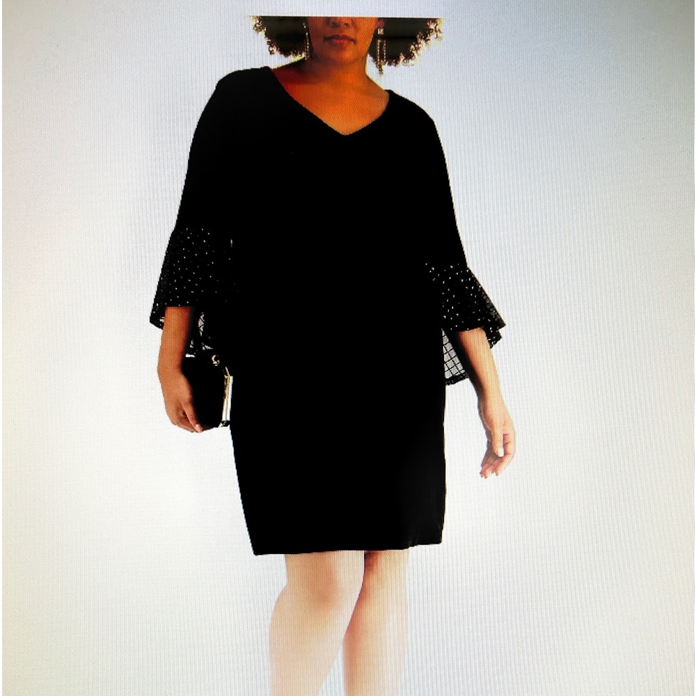 Black velvet, embellished (gold) ruffled cuff dress, 20W, like new / worn once - Picture 2 of 5
